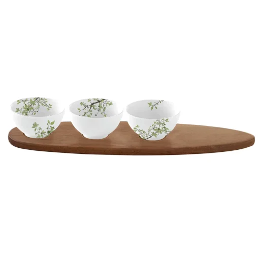 Ensemble apéritif avec 3 bols et plateau en acacia NATURA